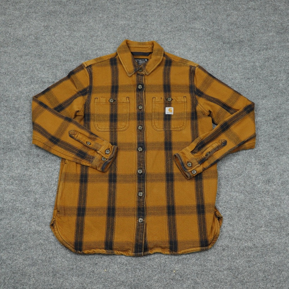 Carhartt Shirt Men Extra Small Brown Plaid Loose Fit Flannel TW5576-W Workwear